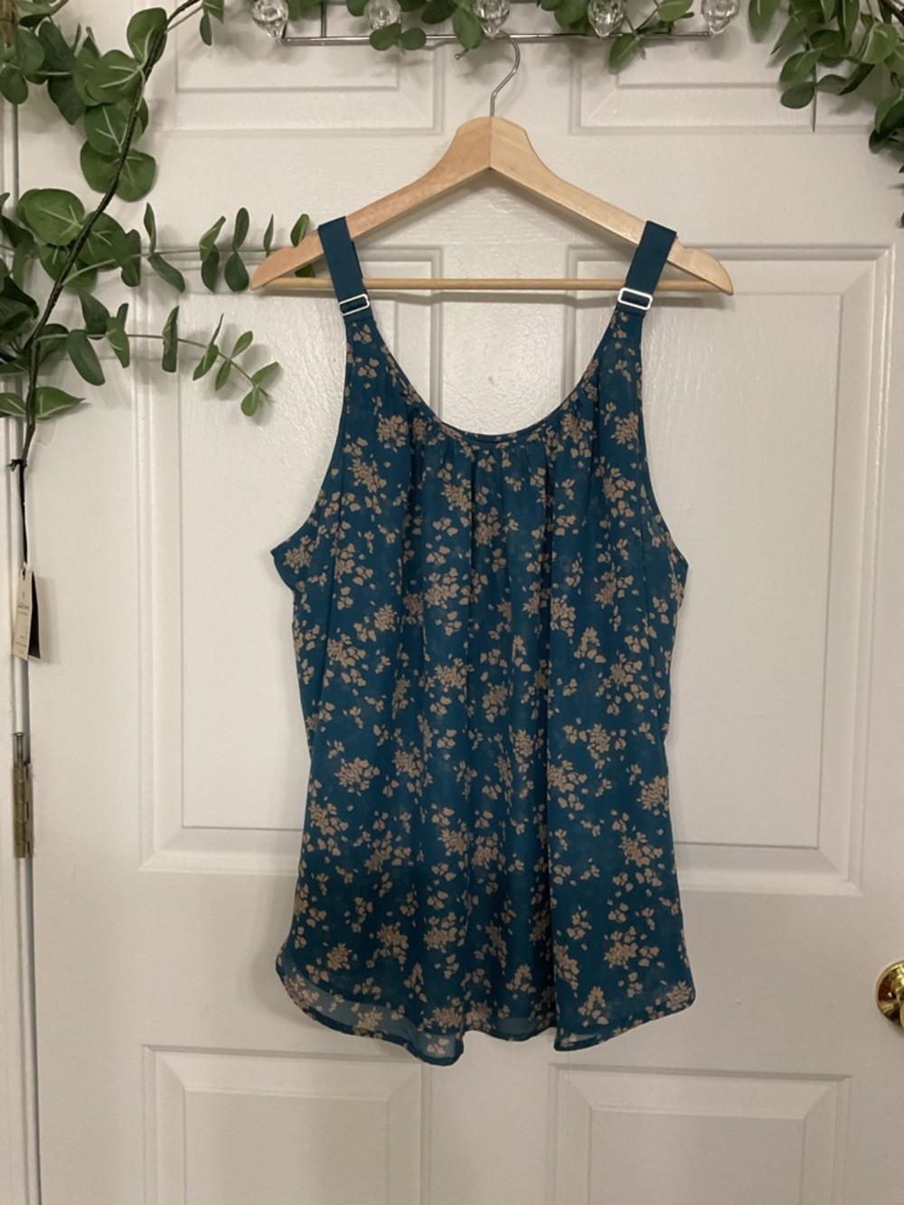 Lane Bryant Teal Floral Pleated Camisole - Picture 2 of 7
